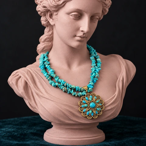 The Riviera Necklace on a jewelry display — AI-generated styling preview