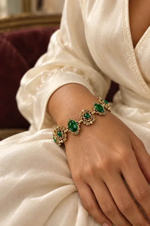 The Rosalie Green Bracelet worn on a model — AI-generated styling preview