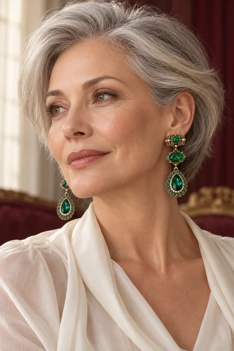 The Rosalie Green Earrings worn on a model — AI-generated styling preview