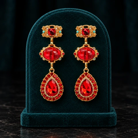 The Rosalie Red Earrings on a jewelry display — AI-generated styling preview