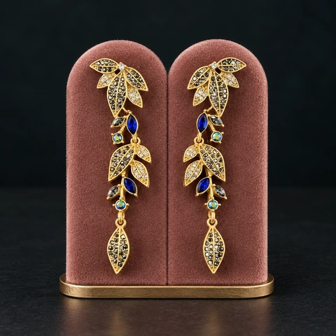 The Amélie Earrings on a jewelry display — AI-generated styling preview
