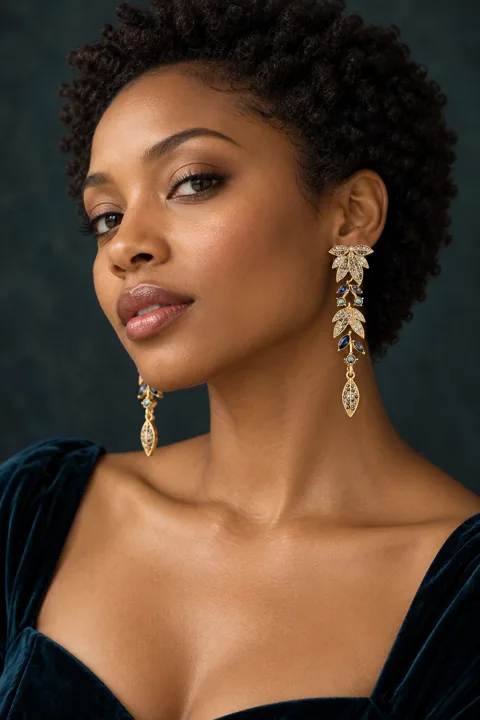 The Amélie Earrings worn on a model — AI-generated styling preview