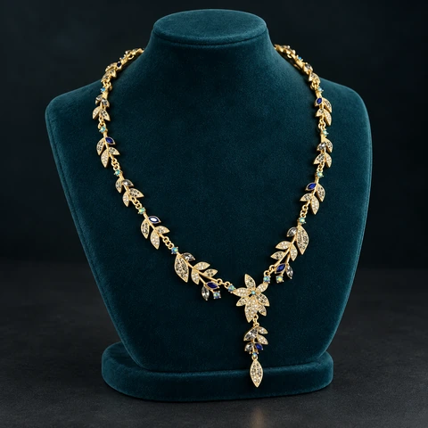 The Amélie Necklace on a jewelry display — AI-generated styling preview