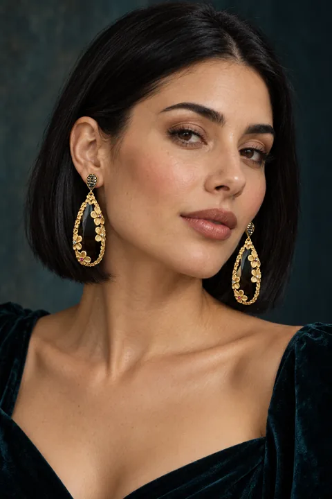 The Belle Époque Earrings worn on a model — AI-generated styling preview