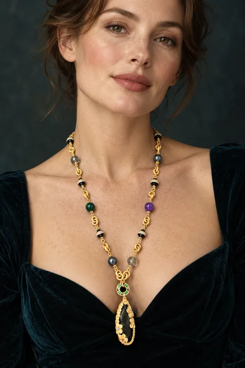 The Belle Époque Necklace worn on a model — AI-generated styling preview