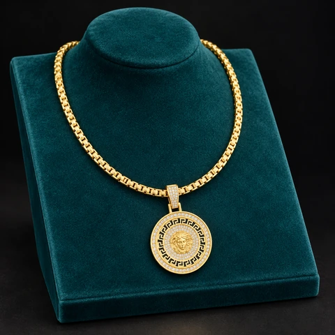 The Golden Waltz Necklace on a jewelry display — AI-generated styling preview