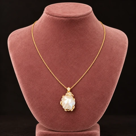The Florence Necklace on a jewelry display — AI-generated styling preview
