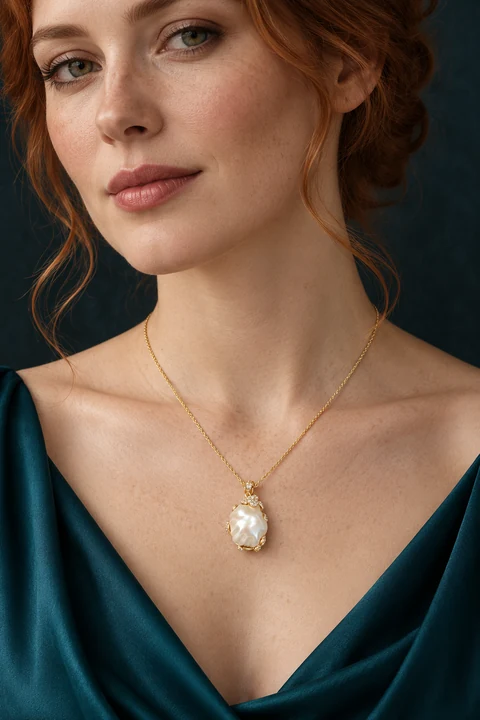 The Florence Necklace worn on a model — AI-generated styling preview