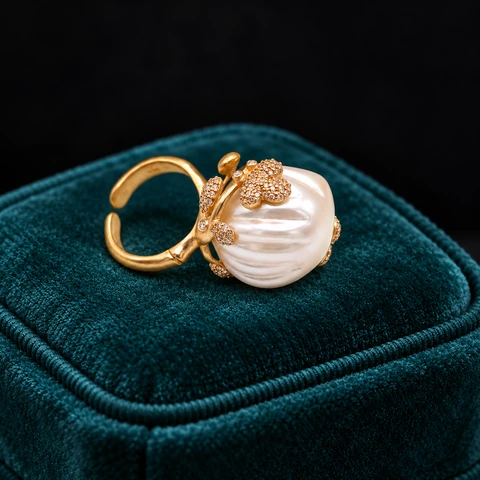 The Florence Ring on a jewelry display — AI-generated styling preview