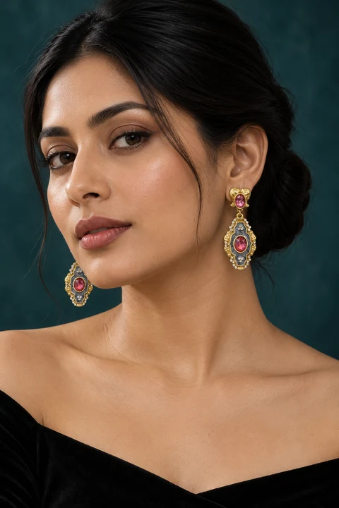 The Rose Garden Earrings worn on a model — AI-generated styling preview