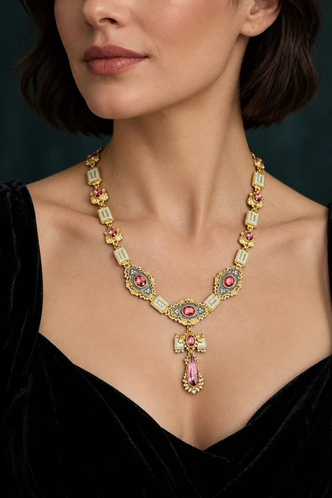 The Rose Garden Necklace worn on a model — AI-generated styling preview