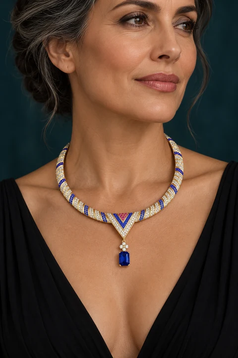 The Marigold Necklace worn on a model — AI-generated styling preview