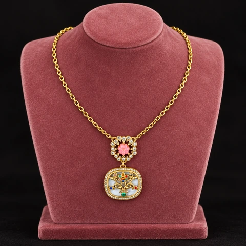 The Capri Necklace on a jewelry display — AI-generated styling preview