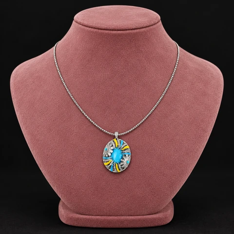 The Valentina Blue Necklace on a jewelry display — AI-generated styling preview
