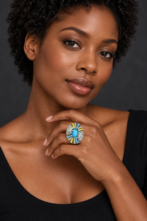 The Valentina Blue Ring worn on a model — AI-generated styling preview