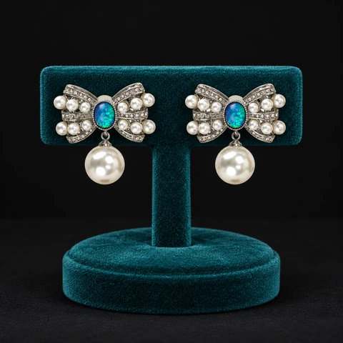The Ophelia Blue Earrings on a jewelry display — AI-generated styling preview