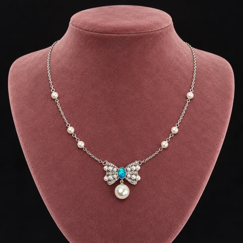 The Ophelia Blue Necklace on a jewelry display — AI-generated styling preview