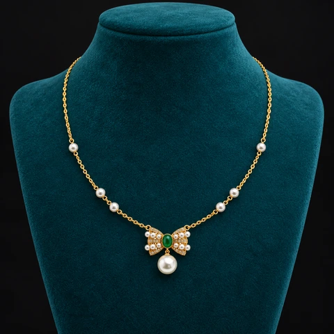 The Ophelia Green Necklace on a jewelry display — AI-generated styling preview