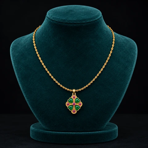 The Élodie Necklace on a jewelry display — AI-generated styling preview