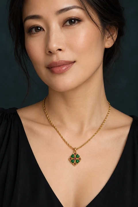 The Élodie Necklace worn on a model — AI-generated styling preview