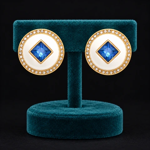The Odette Earrings on a jewelry display — AI-generated styling preview
