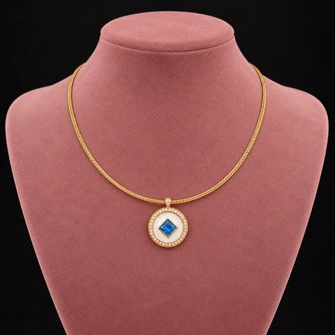 The Odette Necklace on a jewelry display — AI-generated styling preview