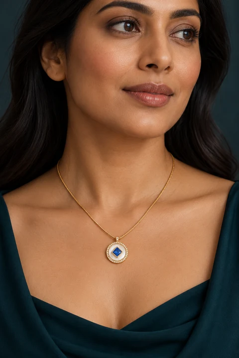 The Odette Necklace worn on a model — AI-generated styling preview