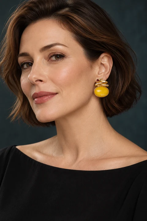 The Arabella Red Earrings worn on a model — AI-generated styling preview