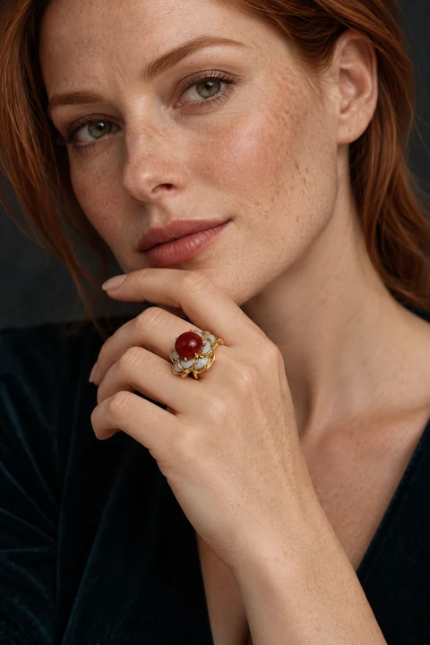 The Madeleine Ring worn on a model — AI-generated styling preview