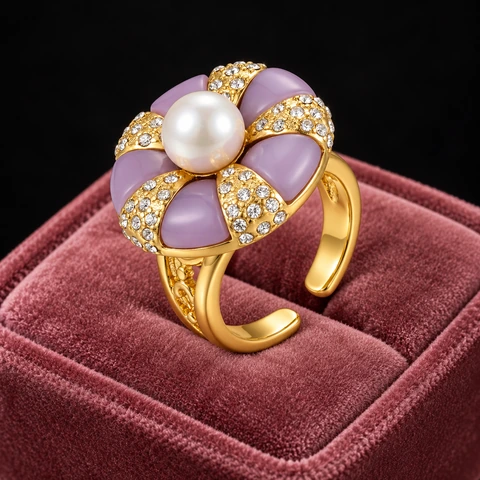The Golden Reverie Violet Ring on a jewelry display — AI-generated styling preview