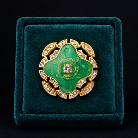 The Jardin Secret Green Ring on a jewelry display — AI-generated styling preview