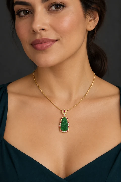 The Colette Green Necklace worn on a model — AI-generated styling preview