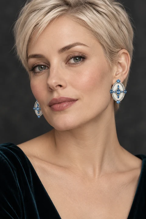 The Antoinette Silver-Tone Earrings worn on a model — AI-generated styling preview