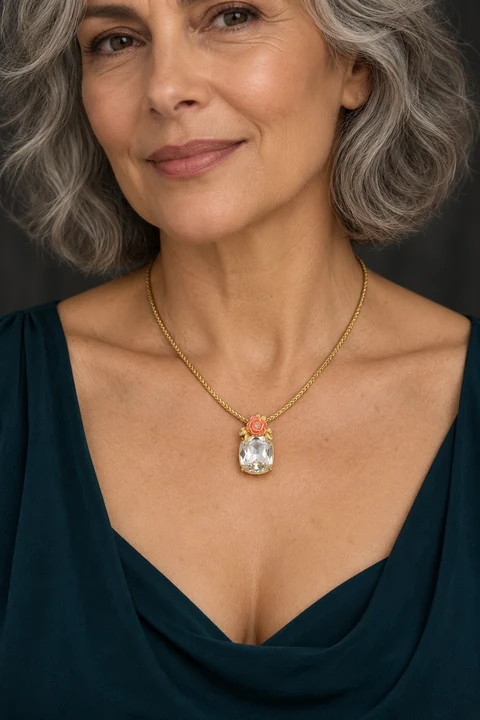 The Geneviève Necklace worn on a model — AI-generated styling preview