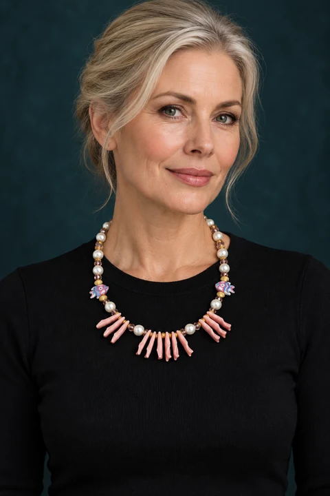 The Mélanie Sonata Necklace worn on a model — AI-generated styling preview