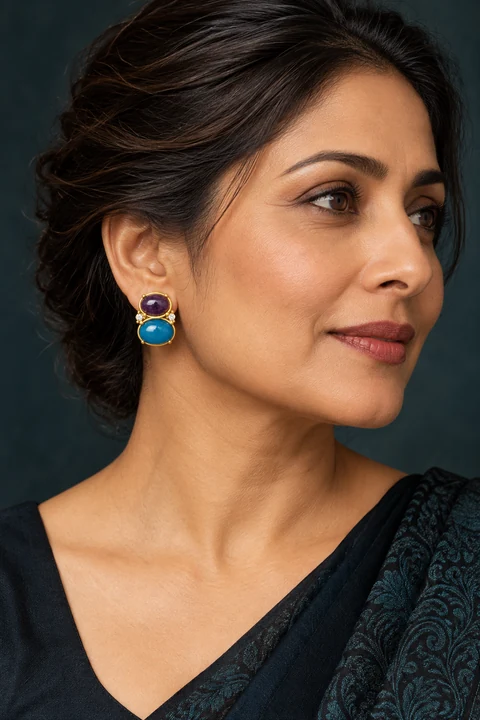 The Camille Promenade Earrings worn on a model — AI-generated styling preview