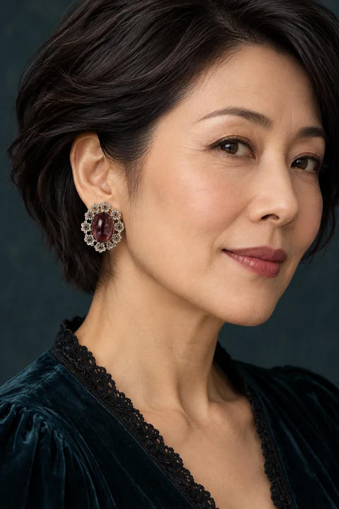 The Dahlia Serenade Earrings worn on a model — AI-generated styling preview