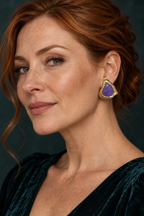 The Eugénie Éclat Earrings worn on a model — AI-generated styling preview