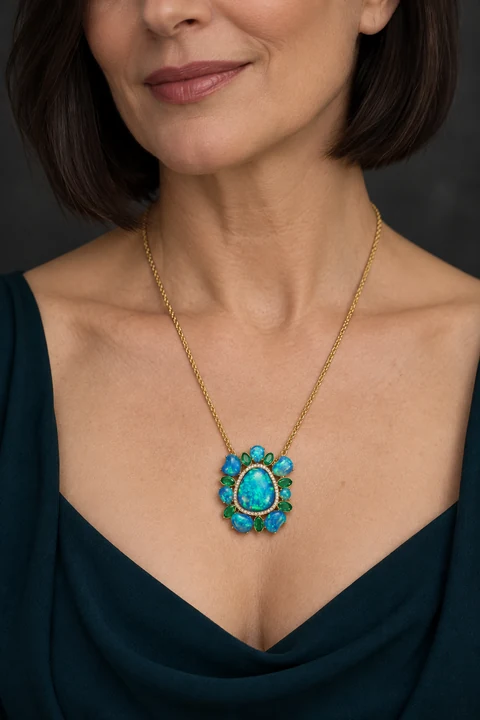 The Rosaline Necklace worn on a model — AI-generated styling preview