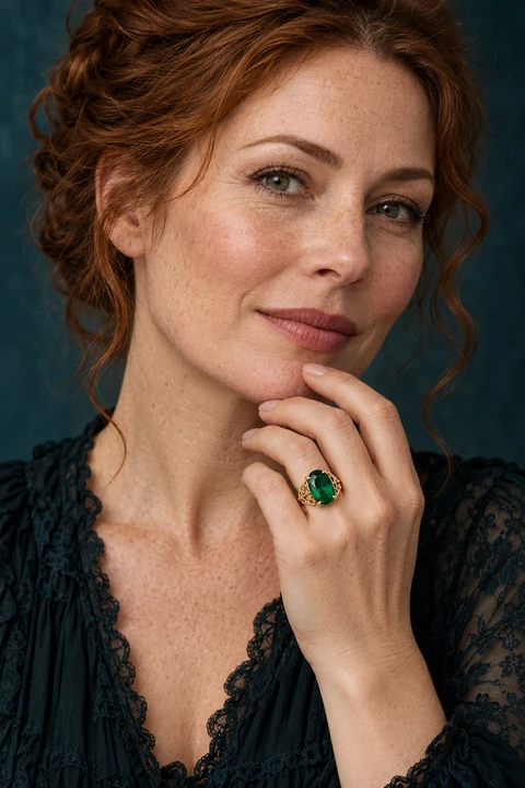 The Valentine Fleur Ring worn on a model — AI-generated styling preview