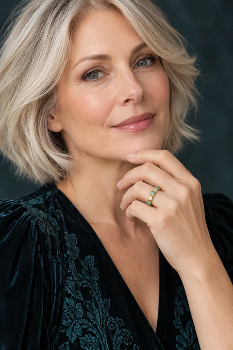 The Adrienne Fleur Ring worn on a model — AI-generated styling preview