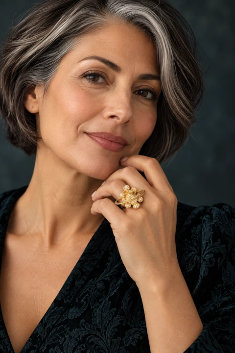 The Clarisse Fable Ring worn on a model — AI-generated styling preview