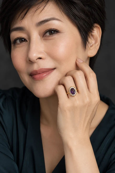 The Laure Rhapsody Violet Ring worn on a model — AI-generated styling preview