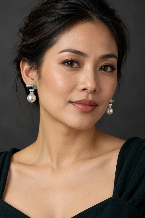 The Delphine Silver-Tone Earrings worn on a model — AI-generated styling preview