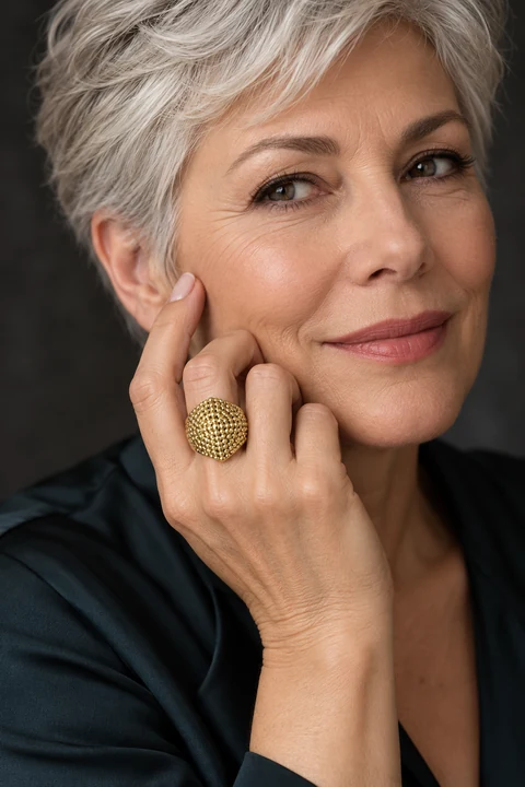 The Sophie Sonata Ring worn on a model — AI-generated styling preview