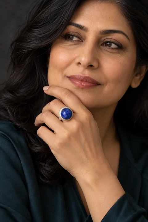 The Alix Jardin Blue Ring worn on a model — AI-generated styling preview