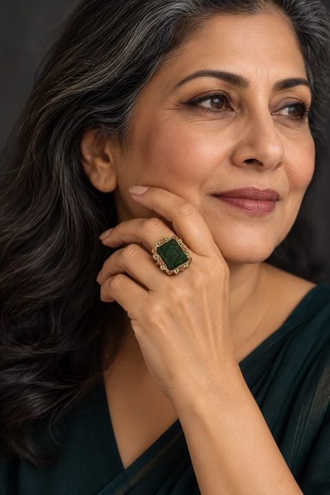 The Brielle Rhapsody Ring worn on a model — AI-generated styling preview