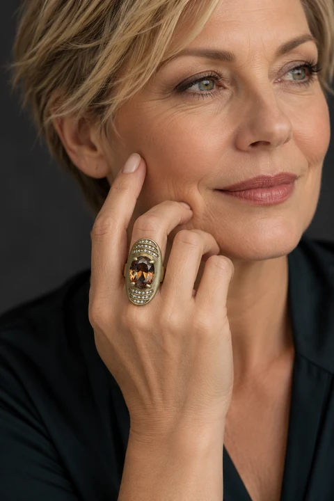 The Coralie Fleur Ring worn on a model — AI-generated styling preview