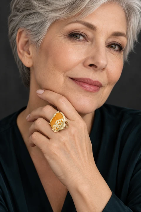 The Margot Reverie Ring worn on a model — AI-generated styling preview