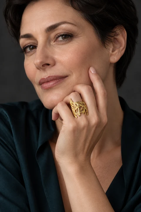 The Louise Nocturne Ring worn on a model — AI-generated styling preview